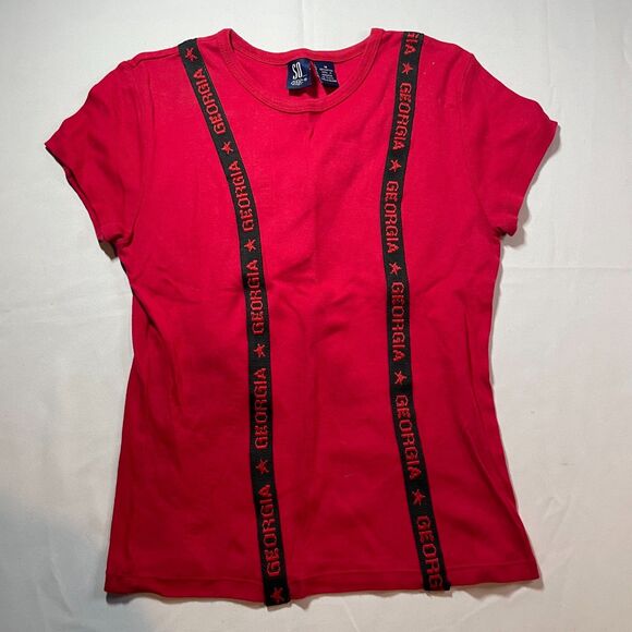 So... GSJC T-Shirt Womens Medium Red Georgia Embroidered Short Sleeve Crew Neck - Picture 1 of 5